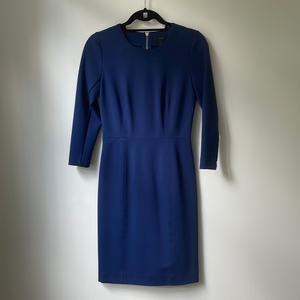 J. Crew zip up pencil dress, size 0, navy blue